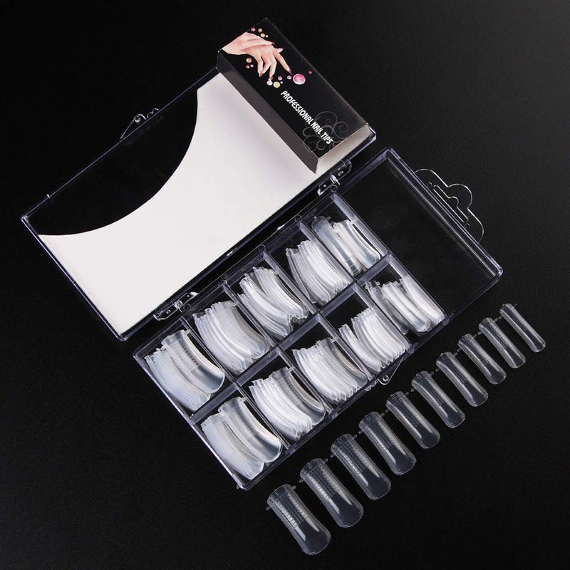Beuniar Nail Extension Form Tips Clear 100pcs Poly Gel Acrylic Nails Mold Artificial Dual Forms System UV Gel DIY Polish Manicure Tool 100PCs/Case with Scale - Image 2
